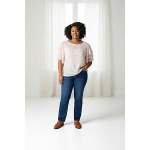 Soft Surroundings Womens 3X Silk Blend Soft Pink Top Ruffle Bell Sleeve